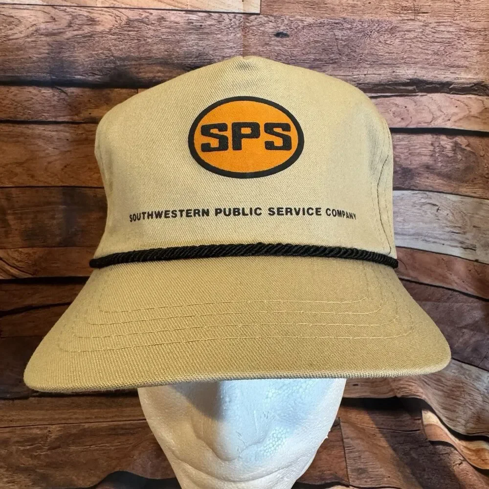 Vintage SPS Southwestern Public Service Company Hat Made USA Leather Strap Back